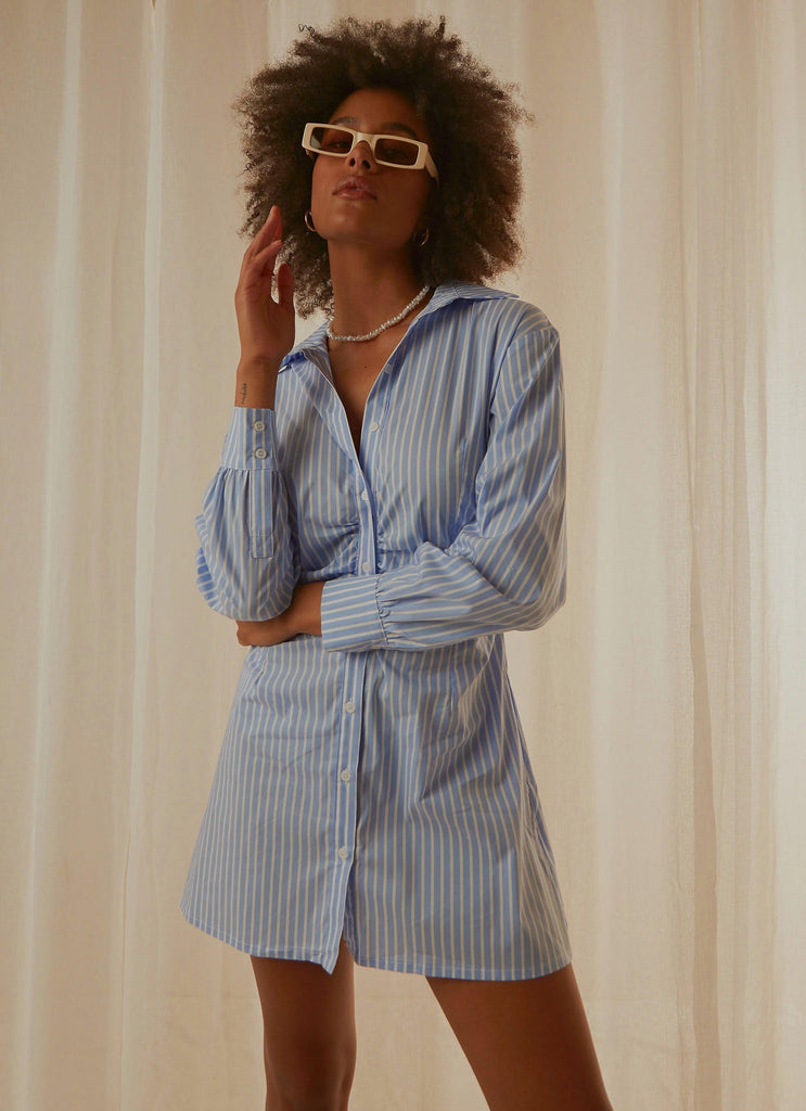Solana Shirt Dress - Blue Stripe - Peppermayo US