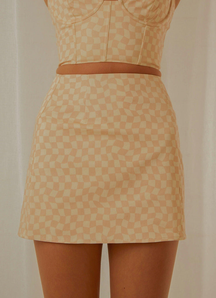 Sunday Girl Mini Skirt - Neutral Check - Peppermayo US