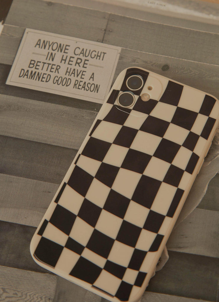 For The Thrill iPhone Case - Black Warp Check - Peppermayo US