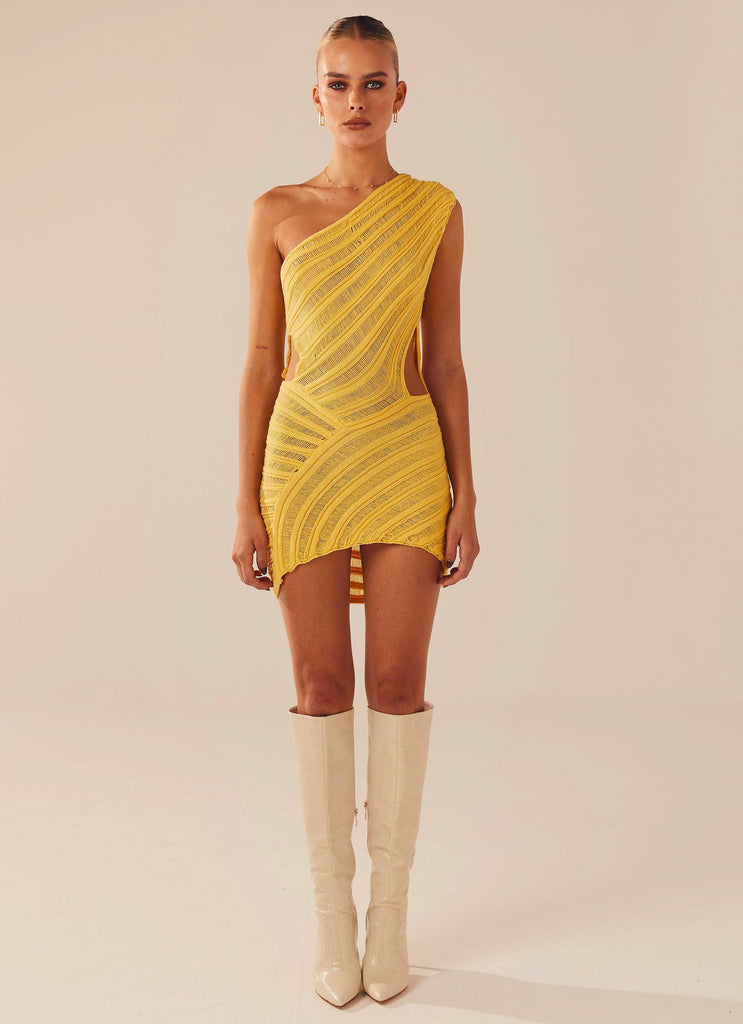 Percilla Ladder Knit Mini Dress - Yellow - Peppermayo US