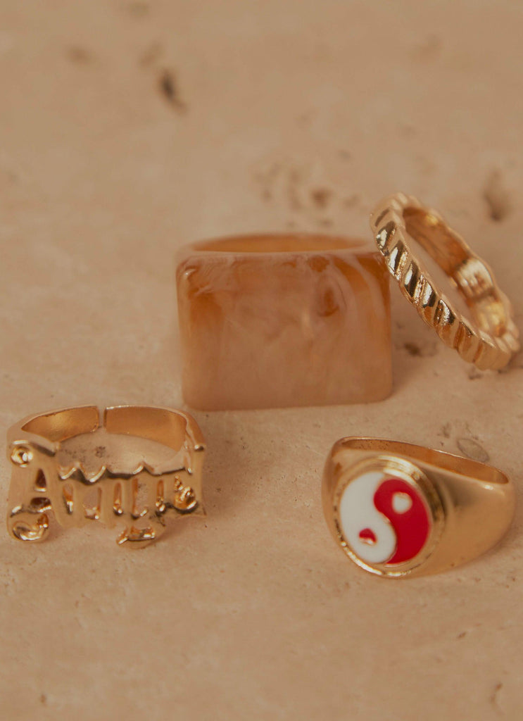 Pick It Up Ring Set - Gold Red - Peppermayo US