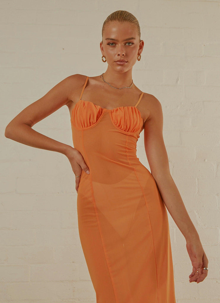 California Honey Sheer Maxi Dress - Tangerine - Peppermayo US