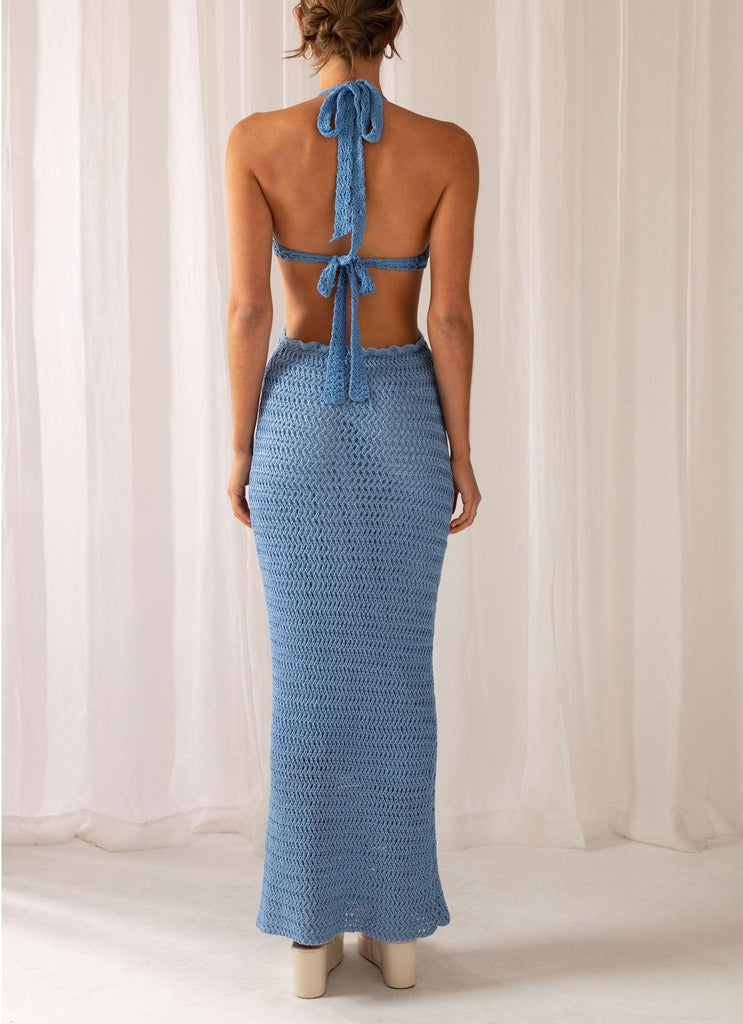 Havana Crochet Maxi Dress - Blue - Peppermayo US