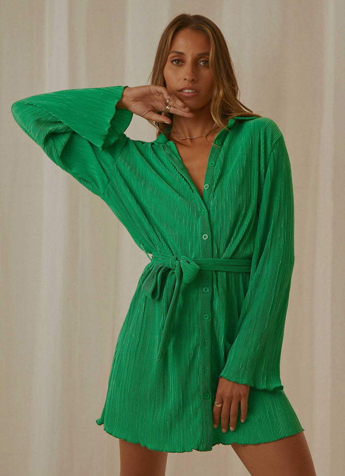 Soho Chic Shirt Dress - Jade Green