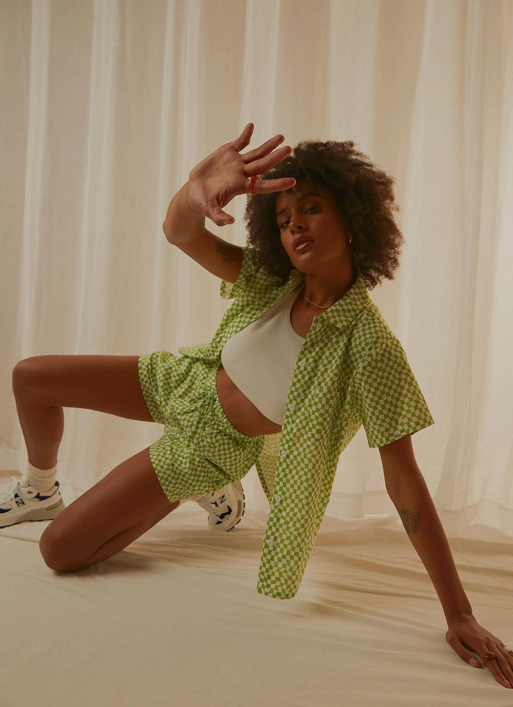 Seventies Groove Shorts - Lime Warp Check - Peppermayo US