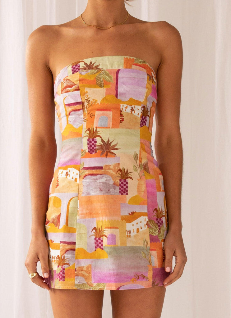 Sun and Sand Bustier Mini Dress - Sunset Building - Peppermayo US