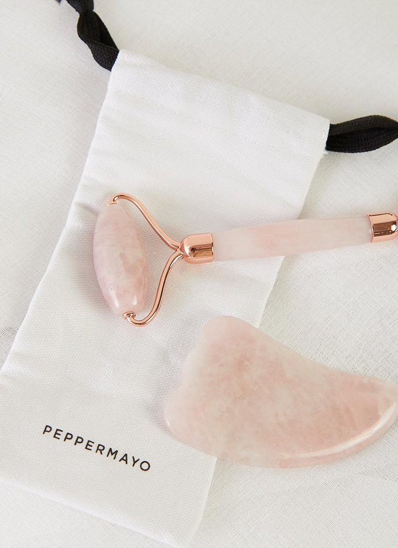 Gua Sha & Roller Set - Rose Quartz - Peppermayo US