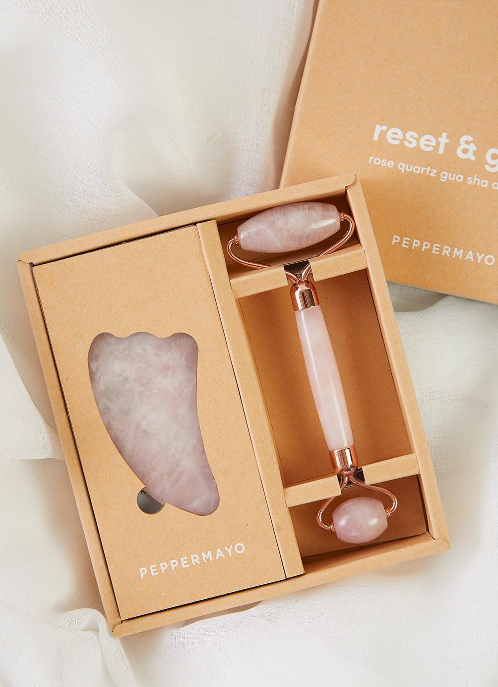 Gua Sha & Roller Set - Rose Quartz - Peppermayo US
