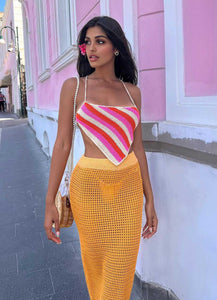 Cancun Crochet Halter Top - Pink Orange - Peppermayo US